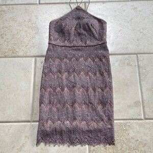 Aidan Mattox Mauve Sparkle Halter Midi Dress